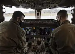 EICAS of a Boeing KC-46 at the center-left