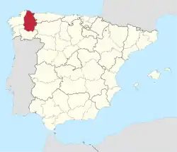 Map of Spain with the province of Lugo highlighted