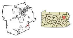 Location of White Haven in Luzerne County, Pennsylvania (left) and of Luzerne County in Pennsylvania (right)