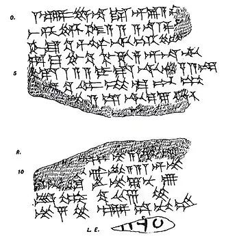 Line drawing with usage of an sign. Used in lines 1-(=0), 4, and 10.