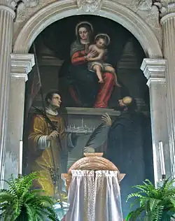 Alessandro Maganza, Madonna con il Bambino, sant’Anastasio e san Vincenzo con il modello della città di Vicenza, 1613, Thiene, St Vincent Church