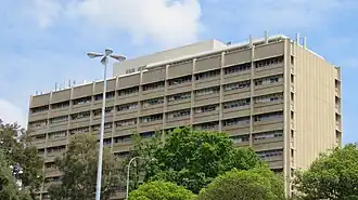 Large tan concrete building
