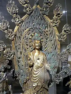 Northern Wei Buddhist bronze, 524, with two-ringed halo within a flaming mandorla