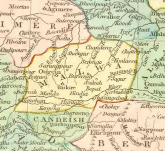 Malwa Subah depicted in map of Mughal Empire by Robert Wilkinson (1805)