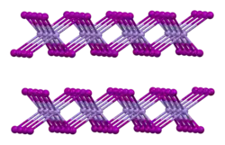 Ball-and-stick model of layer stacking in the crystal structure of manganese(II) iodide