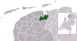 Highlighted position of Kollumerland c.a. in a municipal map of Friesland