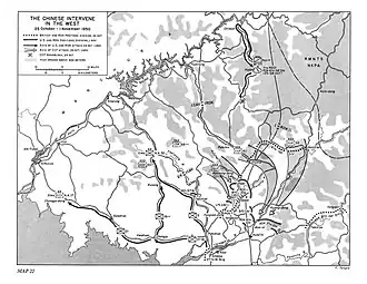 A map with arrows sweeping past Northwest Korea