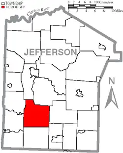 Map of Jefferson County, Pennsylvania, highlighting Oliver Township