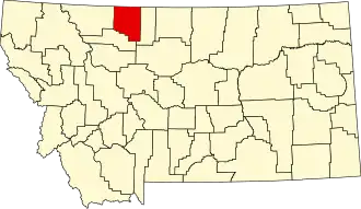 Map of Montana highlighting Toole County