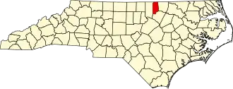 Map of North Carolina highlighting Vance County