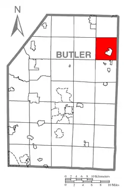 Map of Butler County, Pennsylvania, highlighting Parker Township