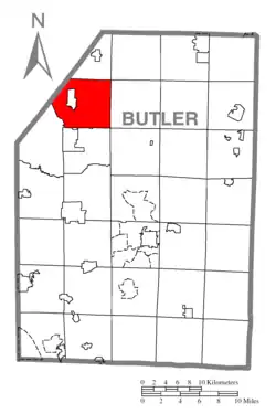 Map of Butler County, Pennsylvania, highlighting Slippery Rock Township
