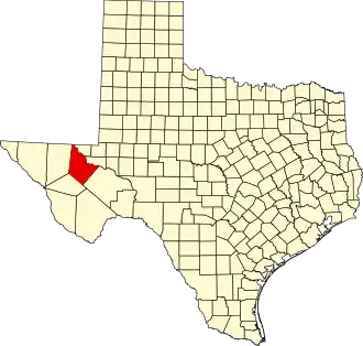State map highlighting Reeves County