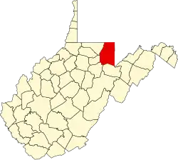 Location of Preston County in West Virginia