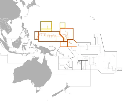 Image 31Outline of sovereign (dark orange) and dependent islands (bright orange) (from Micronesia)