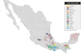 The current distribution of indigenous languages of Mexico with more than 100,000 speakers