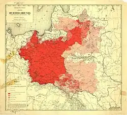 Polish ethnographic map from 1916, showing the proportions of Polish population, according to German censuses of 1916