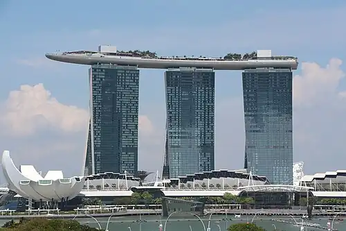 The three towers of the Marina Bay Sands with the ArtScience Museum on the left