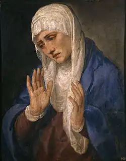 Mater Dolorosa with open hands, by Titian, 1554