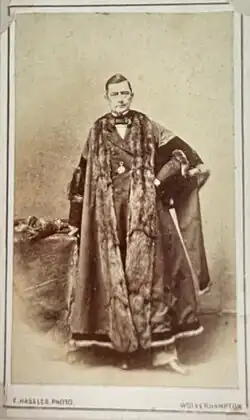 sepia image of John Hawksford wearing mayoral robes
