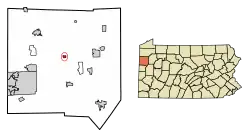 Location of Fredonia in Mercer County, Pennsylvania.