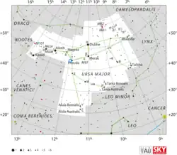 Finder chart for galaxy Messier 109 (circled in blue)
