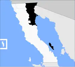 Location of Mexicali in Baja California.