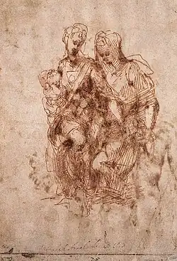 Sketch of two women and a child