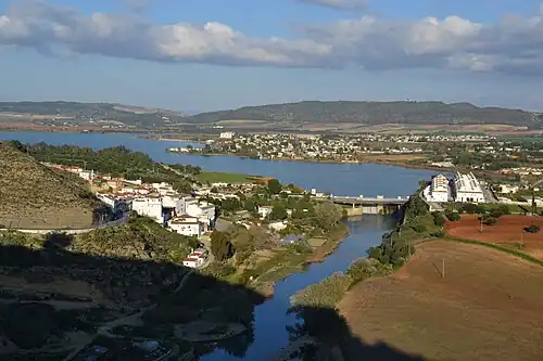 View N-E from Calle Peña Vieja: the Guadalete river coming out of the Arcos reservoir