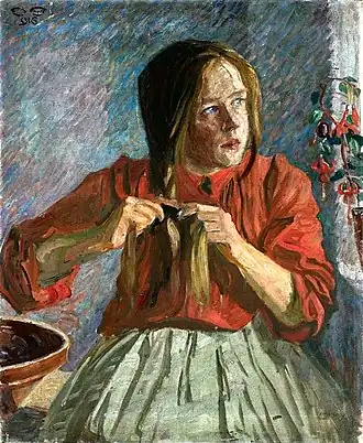 A Girl Plaiting Her Hair