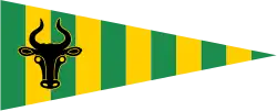 Triangular flag with aurochs head and stripes