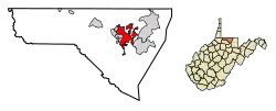 Location of Morgantown in Monongalia County, West Virginia