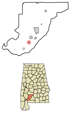 Location in Monroe County, Alabama