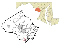 Location in Montgomery County and the state of Maryland