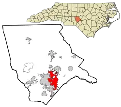 Location in Moore County (bottom) and the state of North Carolina (top)