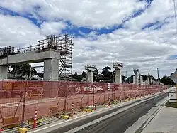 Concrete viaduct pillars on a construction site