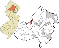Location of Mount Arlington in Morris County highlighted in red (right). Inset map: Location of Morris County in New Jersey highlighted in orange (left).