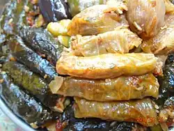 Iraqi grape leaf dolma and cabbage rolls.