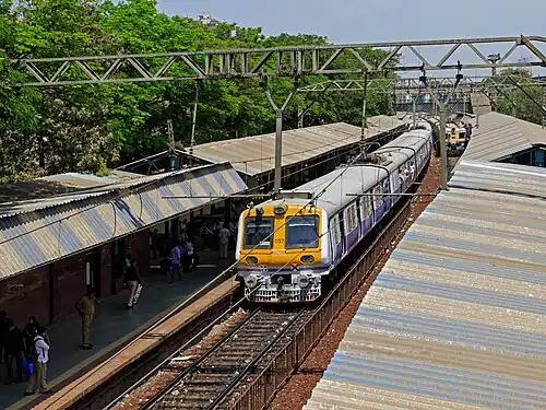 Trains at Sewri station in March 2016