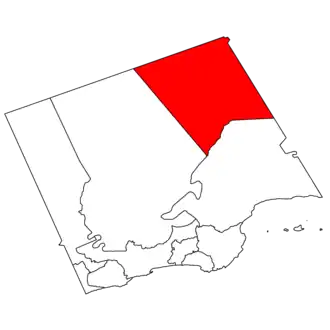 The wilayat of Muqshin in the Dhofar Governorate in Oman filled in red.