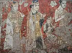 Buddhist mural from Kalai Kafirnigan, National Museum of Antiquities, Dushanbe, Tajikistan. 7th-early 8th century.[30][31]