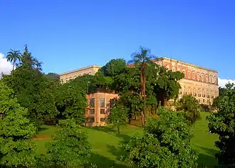 The palace rear and trees before the 2018 fire.