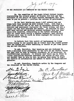 A typed petition, on a single piece of paper, with several signatures at the bottom