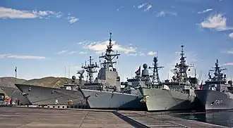 Standing NATO Maritime Group 2 ships are moored preparing to participate in exercise at Aksaz Naval Base, Turkey