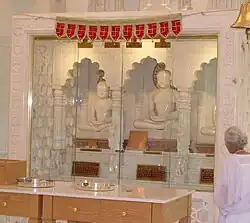 Jain Center of America in New York City with images of Tirthankaras.
