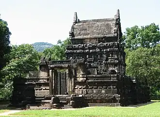 The Nalanda Gedige, a Buddhist temple built between the 8th and 10th centuries, in a predominant Pallava style Dravidian architecture.