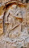 Rock relief image at Darband-i-Gawr originally thought to be of Naram-Sin but since in dispute.[59][60]