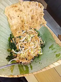 Pecel Madiun with rempeyek cracker