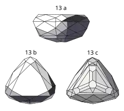 Various views of the diamond, all roughly pyramidal in shape.