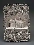 Silver Castle-top card case showing the Royal Exchange in London